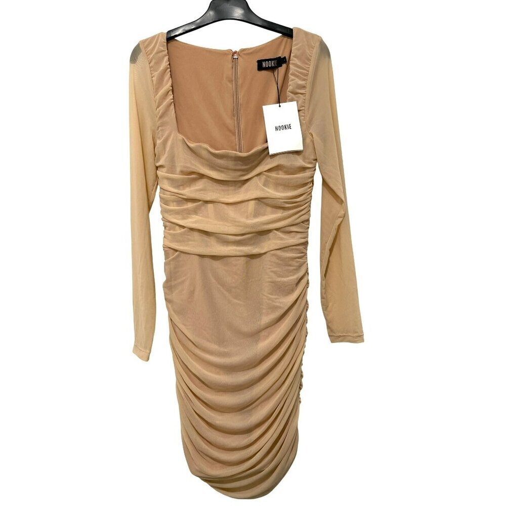 Nookie Vision Nude Ruched Square Neck Mini Dress New Large